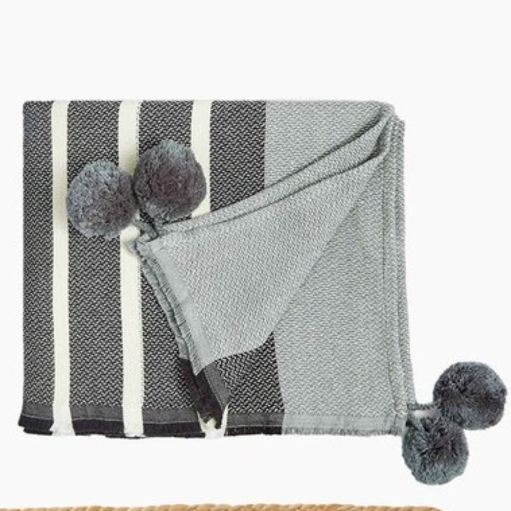 Bold Stripe Throw Blanket Pom Poms by Artisan Direct
